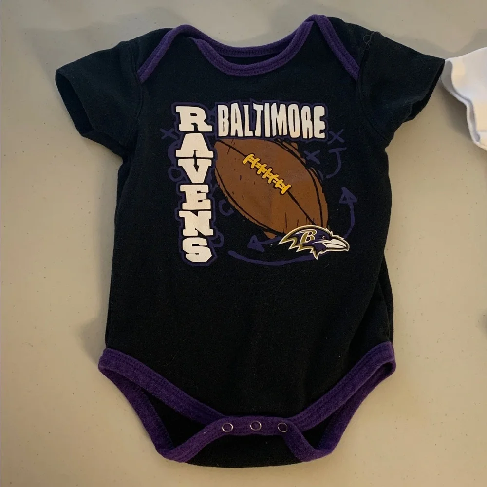 NFL Baltimore Ravens Three Piece Bodysuit Lot 6/9 Months Purple Black Cotton